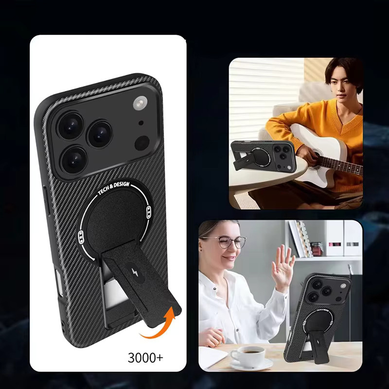Stoßfeste kabellose Ladehülle mit unsichtbarem Ständer für Apple iPhone 17 Pro Max, 16, 15, 14, 13 in Schwarz oder Blau - Bild 3