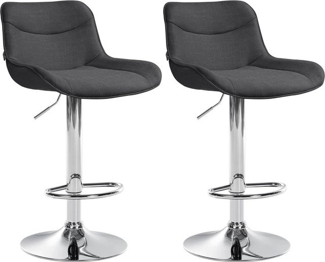 DELUKE Barhocker 2er Set TAMPA Dunkelgrau Stoff und Chrom mit Lehne und 360 Grad Drehsitz - Bild 1