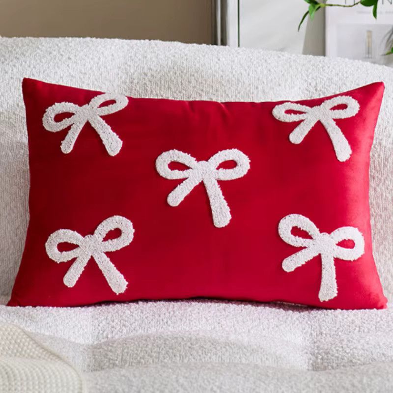 Inyahome Kissenbezug mit Schleife und Stickerei in Rot für Dekoration im Schlafzimmer oder auf der Couch, B/H: 30 x 50 cm und 45 x 45 cm - Bild 3