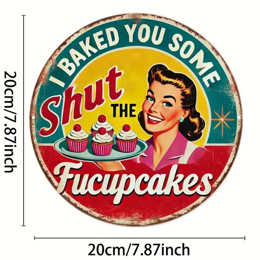 CIFBUY Vintage Cupcakes Wandkunst aus Metall in Mehrfarbig, Runde Wanddekoration mit Typografie Motiv, Durchmesser: 20 cm - Bild 3