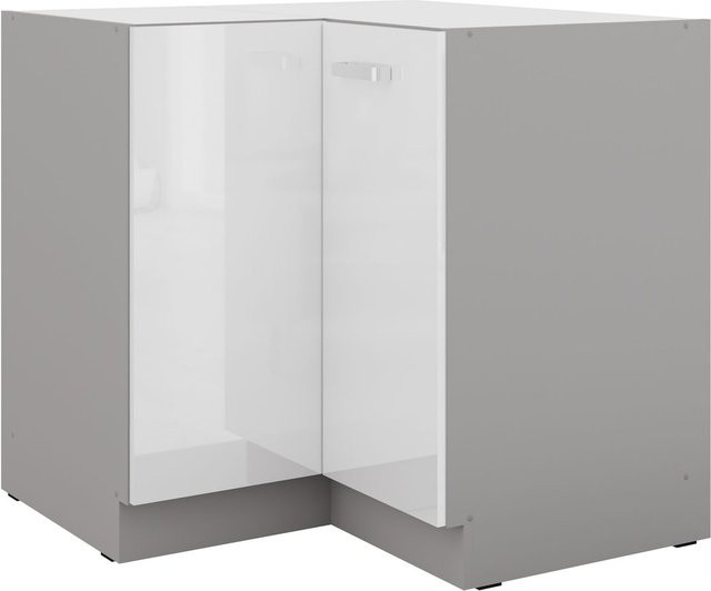 Eckunterschrank Bianca in Weiß Hochglanz und Grau für deine Küchenzeile B/T/H: 90 x 90 x 90 cm - Bild 1