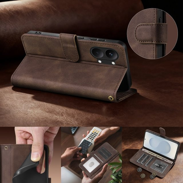 EUCAGR PU-Leder Flip Wallet Handyhülle für Xiaomi Poco X8 Pro Max in Braun mit magnetischem RFID-Schutz - Bild 1