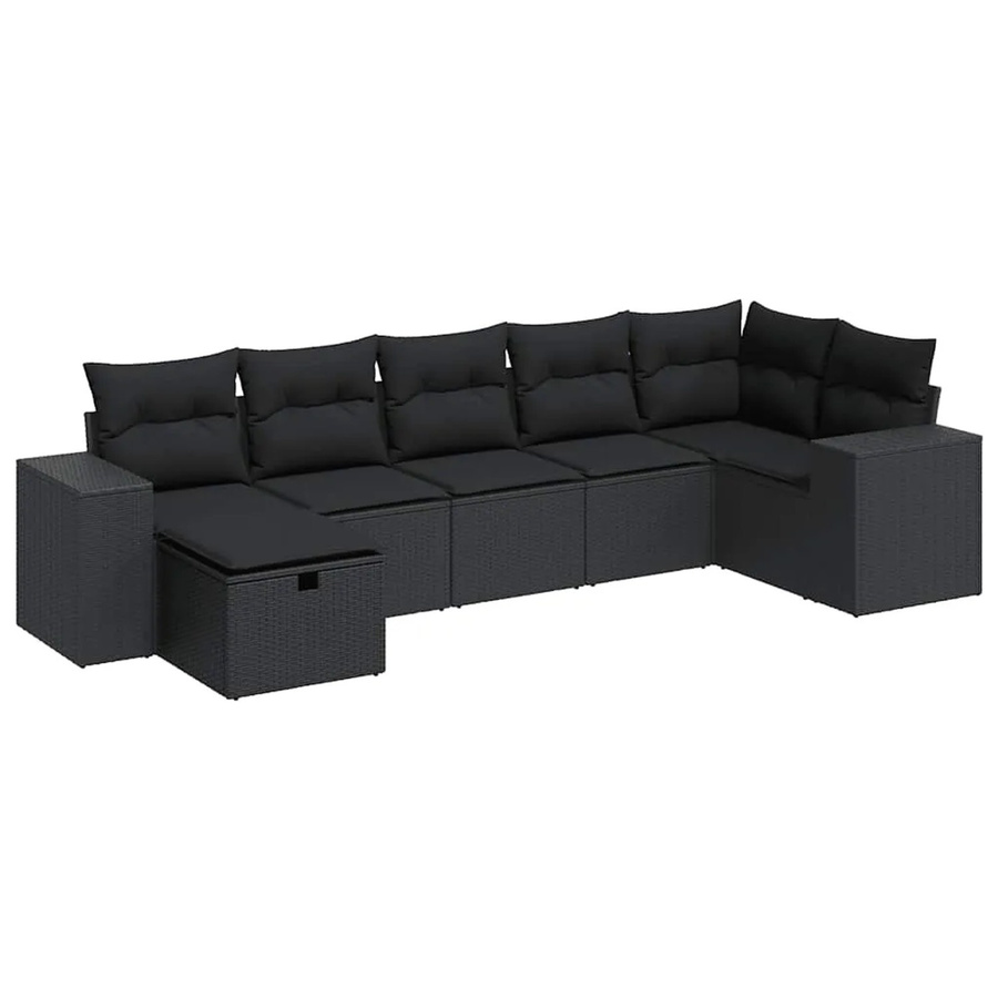 vidaXL 7-tlg. Garten-Sofagarnitur L-Form aus Polyrattan in Schwarz mit Kissen und Metallgestell - Bild 2