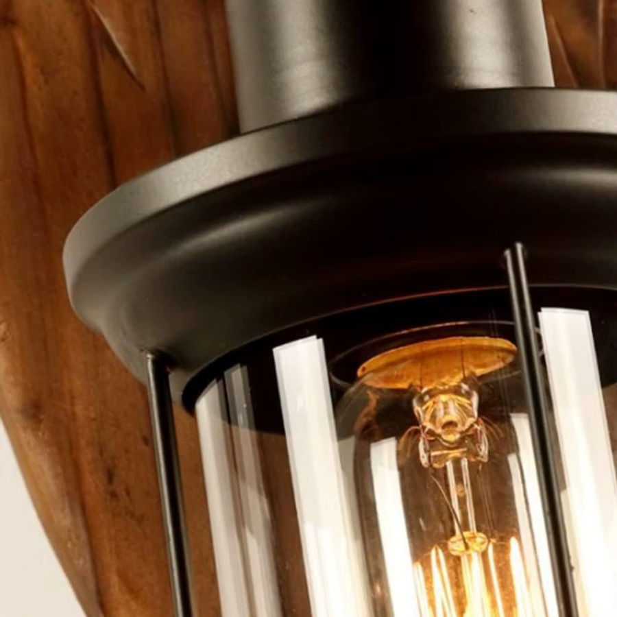 JOYINLED Retro Rustikale Wandleuchte im Vintage Design aus Holz und Metall in Schwarz für Flur und Schlafzimmer - Bild 5