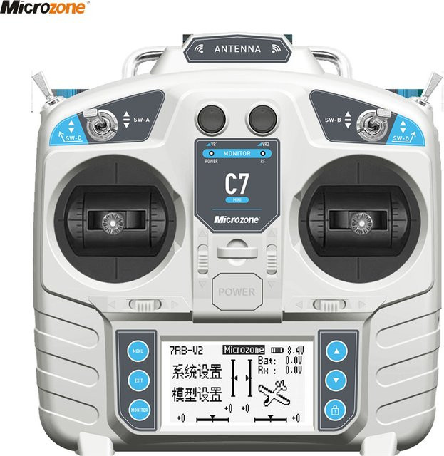 Mikrozone MC7 C7 Mini 2,4g Controller Sender mit MC8RE Empfänger Funksystem für RC Flugzeuge, Drohnen, Multirotoren und Hubschrauber - Bild 1