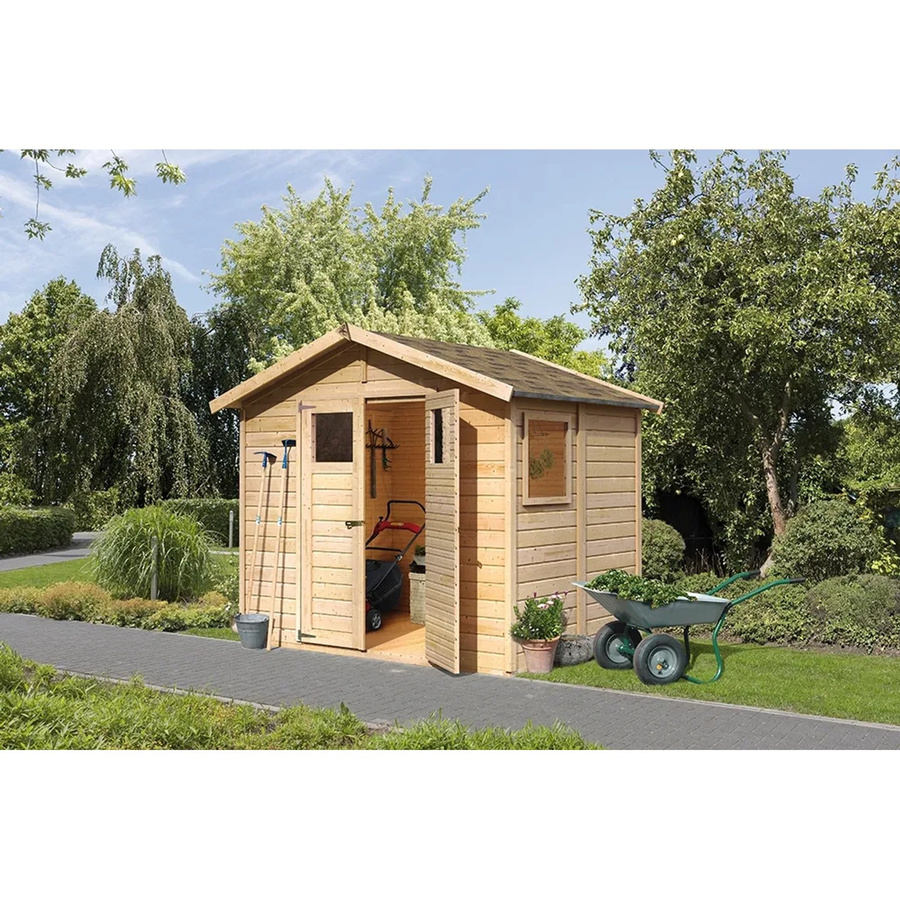 Karibu Holz-Gartenhaus Natur Unbehandelt Braun B/T/H: 245 x 177 x 253 cm - Bild 2