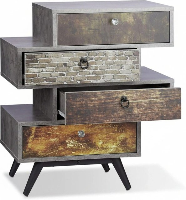 Relaxdays Schubladenkommode im Industrie Stil aus MDF und Eisen in Steingrau mit 4 Schubladen, B/T/H: 68,5 x 60 x 40 cm - Bild 1