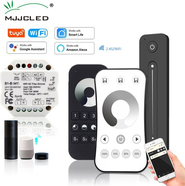 Tuya Smart LED Dimmer S1-B mit Wifi und RF Drahtloser Fernbedienung, Triac Dimmer für dimmbare LED Lampen, Farbe: Weiß - Bild 1