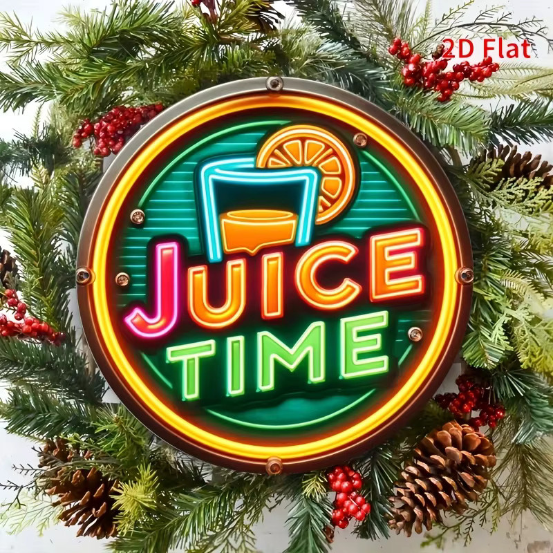 CIFBUY Metall-Wandkunst Juice Time Rund, Mehrfarbiges 2D-Metallschild im Retro-Stil für Küche und Party-Dekoration - Bild 3