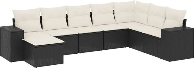 vidaXL 8-teilige Garten-Sofagarnitur in L-Form aus Poly-Rattan mit Kissen in Schwarz - Bild 1