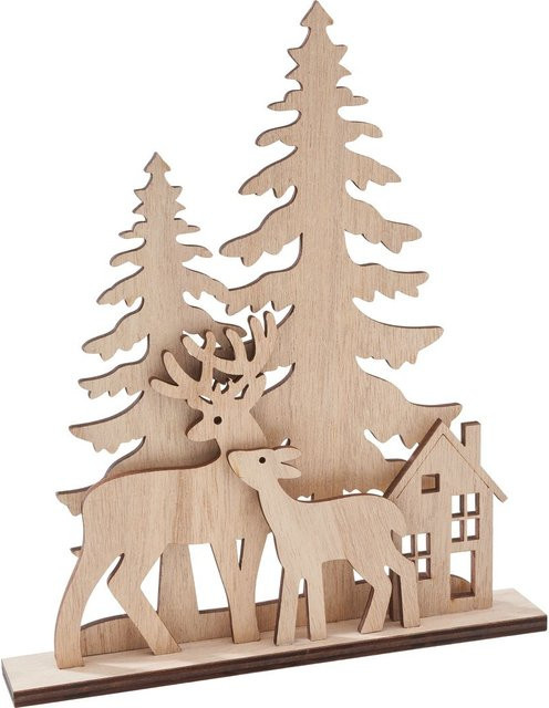 VBS Holz-Steckmotiv Rehe am Waldesrand, 5-tlg., Beige, Sperrholz - Bild 1