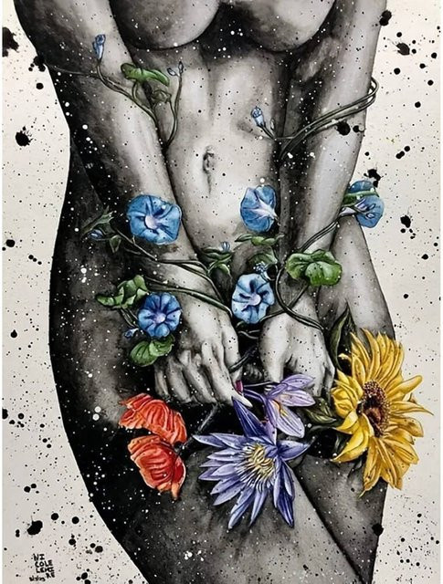 YUTTEE Diamant-Mosaik Rundes Porträt mit Blumen und Landschaft in Mehrfarbig - Bild 1
