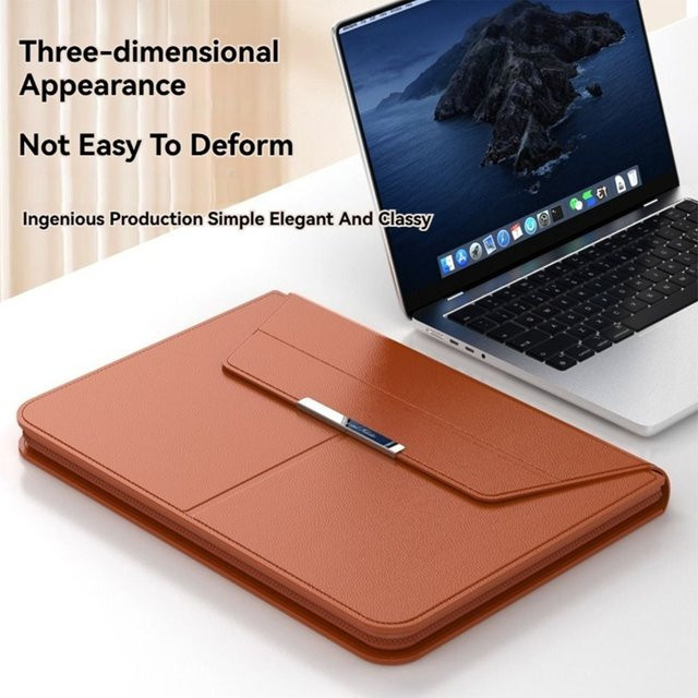 Laptop-Hülle aus Leder mit automatischer Schließfunktion und integriertem Ständer für 13-16 Zoll Notebooks und MacBook Air in Schwarz oder Braun - Bild 1