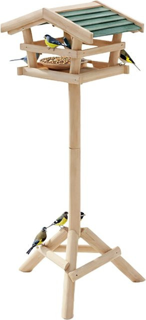 Relaxdays Vogelfutterhaus aus Tannenholz in Grün mit Ständer, H x B x T: 100 x 37 x 28 cm - Bild 1