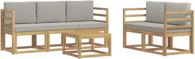 vidaXL Outdoor-Sofagarnitur 6-teilig aus Akazienholz mit Polstern in Weiß und Hellgrau, B/T/H: 59 x 59 x 37 cm - Bild 1