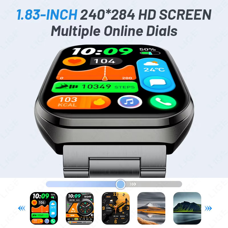 LIGE Smartwatch in Silber mit 1,83 Zoll HD-Display, IP68 wasserdicht, Bluetooth-Anrufe und 1000mAh Akku für Herren - Bild 5