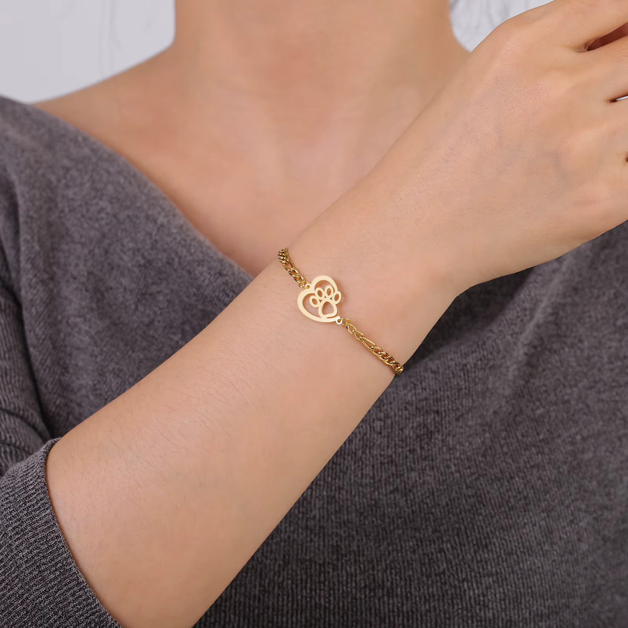 Cazador Armband, Edelstahl, Katzen-Hundepfoten-Herz-Charm, Damen - Bild 1