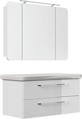 FACKELMANN Waschplatz-Set MILANO für dein Badezimmer in Weiß mit LED-Beleuchtung und Soft-Close-Türen, Breite: 108 cm - Bild 1