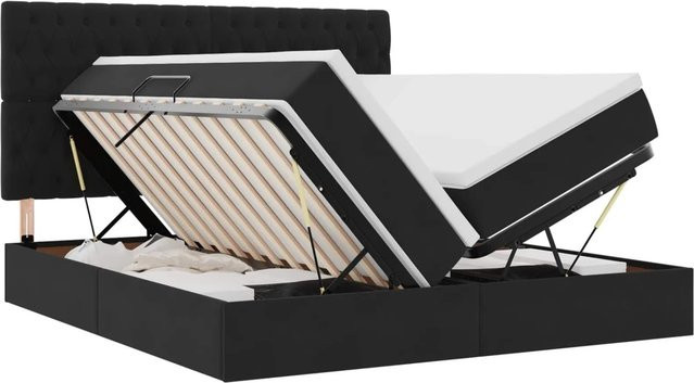 vidaXL Bett mit LED-Lichtleisten aus Samt in Schwarz mit Lift-up-Funktion B/T/H: 200 x 203 x 88 cm - Bild 1