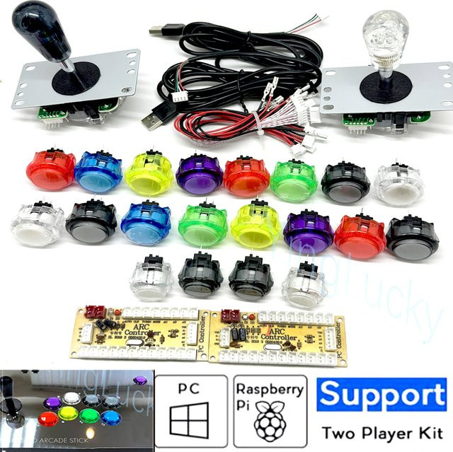 Sanwa 2-Spieler Arcade-Kit mit transparenten blauen Drucktasten und Zero Delay USB-Controller für PC und Raspberry Pi - Bild 1