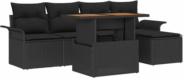vidaXL Garten-Sofa-Set aus Polyrattan in Schwarz mit 6-teiliger L-Form, inklusive Polster und integriertem Stauraum für Garten und Balkon - Bild 1