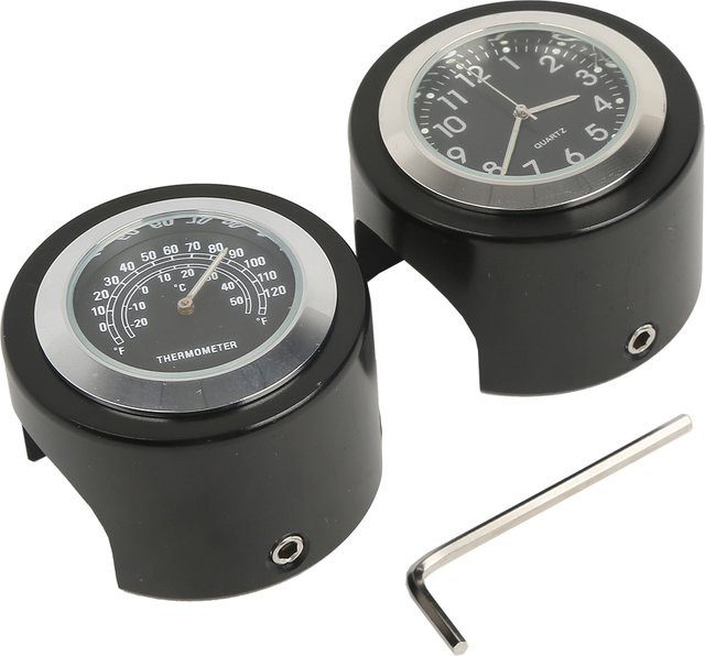 TCMT Uhr & Thermometer, Schwarz/Chrom, für Motorrad Lenker - Bild 1