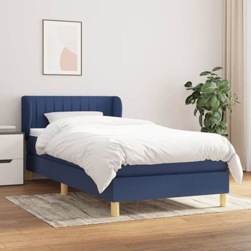 Vidaxl Boxspringbett mit Matratze aus Stoff in Blau und Weiß, B/T/H: 90 x 200 x 93 cm - Bild 1