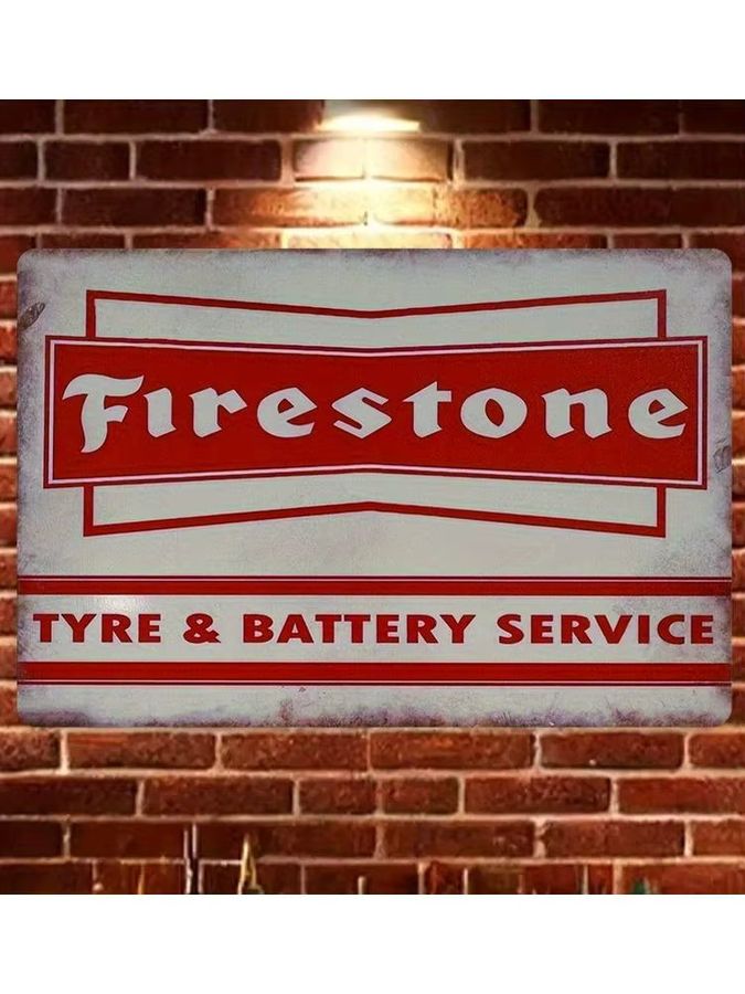 Vintage Firestone Tire & Battery Service Metallschild in Rot als Retro-Wanddekoration für Garage und Werkstatt, B/H: 20 x 14 cm - Bild 2