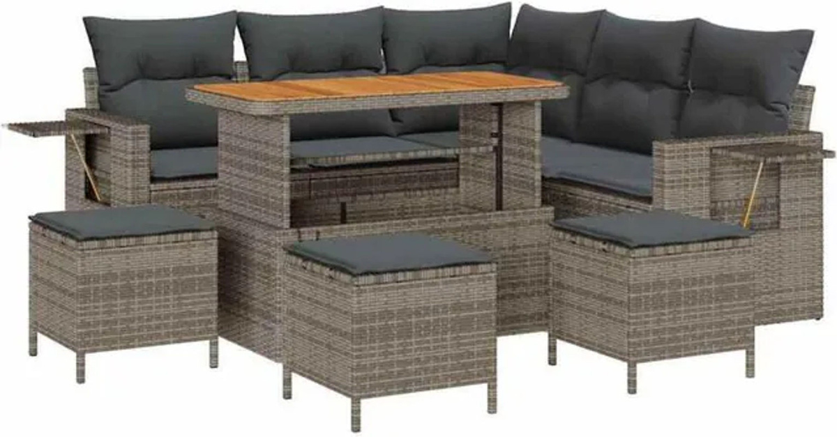 Vidaxl Garten-Sofa-Set aus Polyrattan mit 9-teiligem Kissen-Set in Grau, B/T/H: 110 x 55 x 71 cm - Bild 1