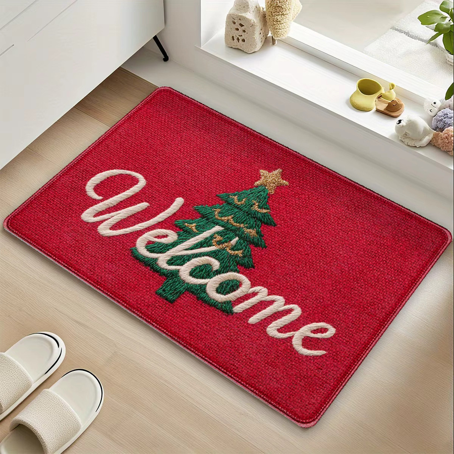 VIKAMA Rutschfeste Weihnachts-Fußmatte mit rotem Weihnachtsbaum Design für Eingang, Küche oder Wohnzimmer, B/T: 60 x 40 cm - Bild 2