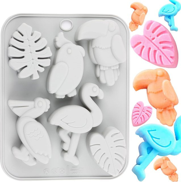Veridian Silikonform mit 6 Mulden im tropischen Design für Schokolade und Kuchen mit Flamingo, Schildkröte und Specht - Bild 1