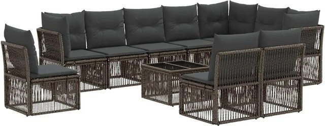 vidaXL Gartensofa-Set 11-tlg. in Grau aus Poly-Rattan mit Polstern und Couchtisch für Garten und Terrasse - Bild 1