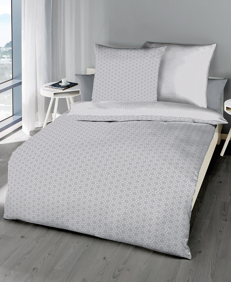 Kaeppel Moment 985 Bettwäsche-Set aus Mako-Satin mit floralem Design in Grau, B/H: 135 x 200 cm und 80 x 80 cm - Bild 1
