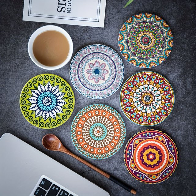 Runde Keramik-Tischsets von zxyouping mit Mandala-Blumen-Design in Multicolour, rutschfeste und isolierte Untersetzer für dein Esszimmer - Bild 1