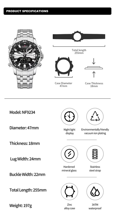 NAVIFORCE Armbanduhr, Analog-Digital, Quarz, Edelstahl, Herren, Silber - Bild 2