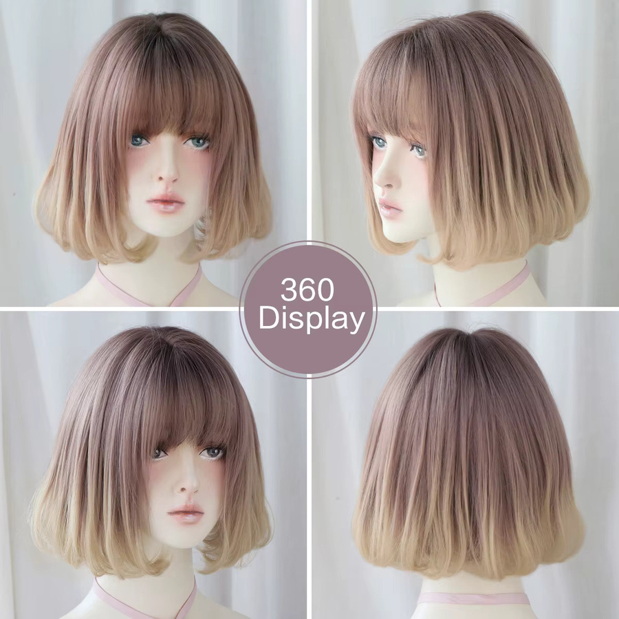 7JHH WIGS Perücke, kurz, glatt, rosa-blond, Damen, synthetisch - Bild 3