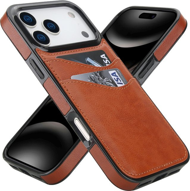 Luxuriöse Leder-Handyhülle mit vertikalem Kartensteckplatz für Apple iPhone 17 Pro Max 16 Plus 15 14 13 12 11, stoßfeste Anti-Drop Tasche in Blau und Braun - Bild 1