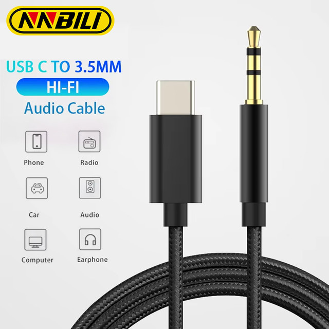 NNBILI USB Typ C auf 3,5 mm AUX-Audiokabel Adapter in Schwarz und Gold für Samsung, Xiaomi und Huawei - Bild 1