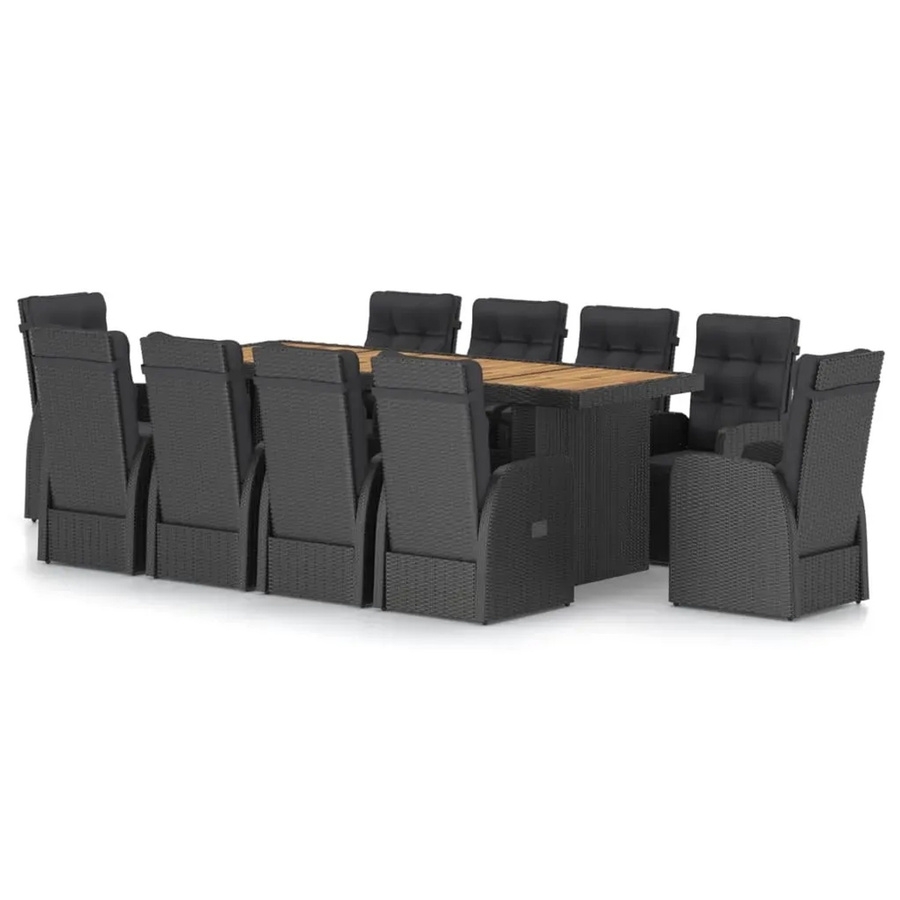 vidaXL 11-teilige Garten-Essgruppe aus Poly-Rattan und Akazienholz mit Kissen in Schwarz und Braun-Schwarz - Bild 2