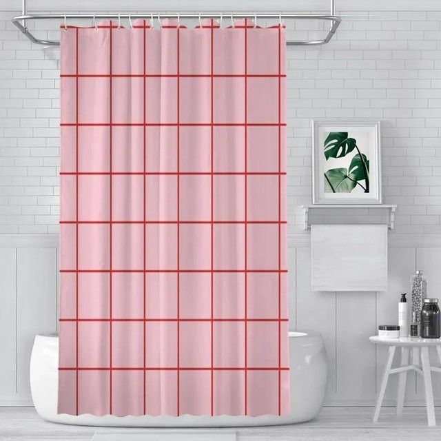 Annier Duschvorhang mit Karomuster in Rosa und Rot, wasserdicht und schimmelresistent, B: 150 cm, H: 180 cm - Bild 1