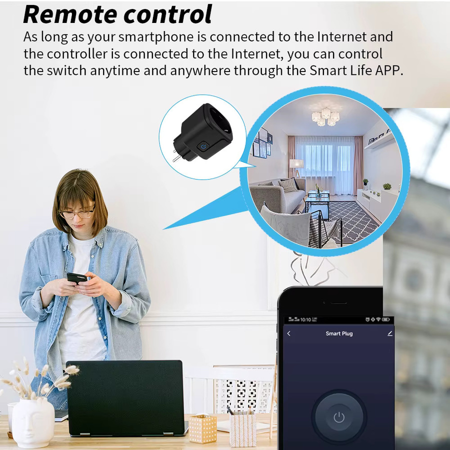 Tuya WiFi Smart-Steckdose mit Energieüberwachung in Schwarz, kompatibel mit Smart Life App, Alexa und Google Home, EU-Stecker (16A/20A) - Bild 2