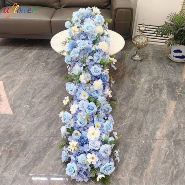 Uflower Künstliche Rosen-Hortensien Blumenreihe in Hellblau für Hochzeits- und Partydekoration - Bild 1