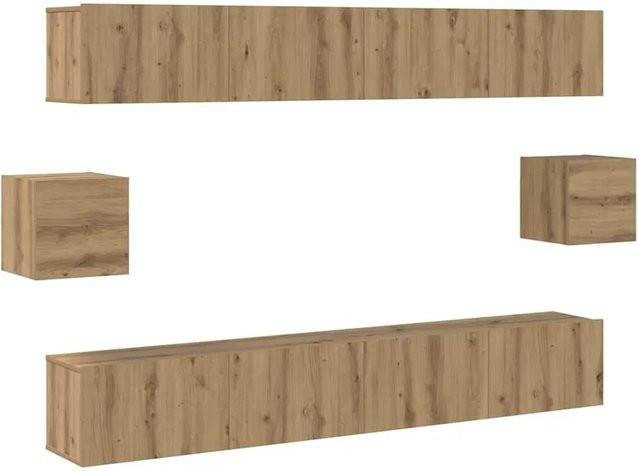vidaXL TV-Schrankset Wandmontiert 6-teilig Artisan-Eiche Braun aus Holzwerkstoff mit Schrankelementen in verschiedenen Maßen (B/T/H: 80 x 30 x 30 cm, 30,5 x 30 x 60 cm, 30,5 x 30 x 30 cm) - Bild 1