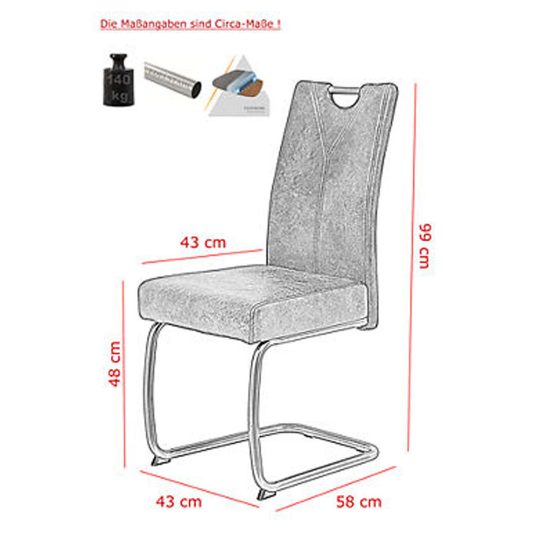 2er Set Freischwinger SOPHIA S von Hela in Anthrazit mit Microfaser und Edelstahlgestell - Bild 5