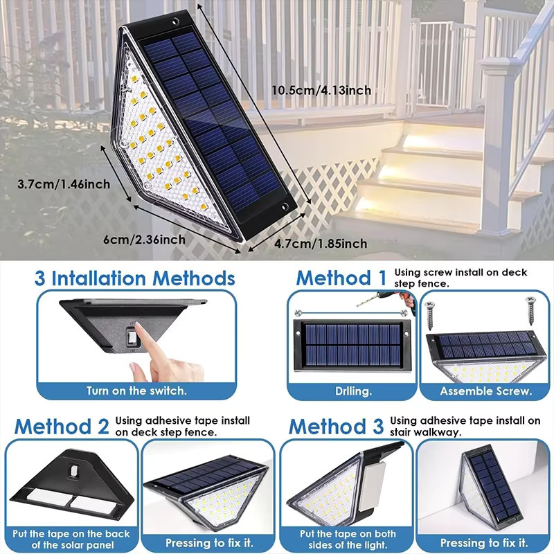 Wasserdichte Solar-Deckleuchten im Set für Zaun, Terrasse und Treppen, Schwarz, Warmweißes Licht - Bild 5