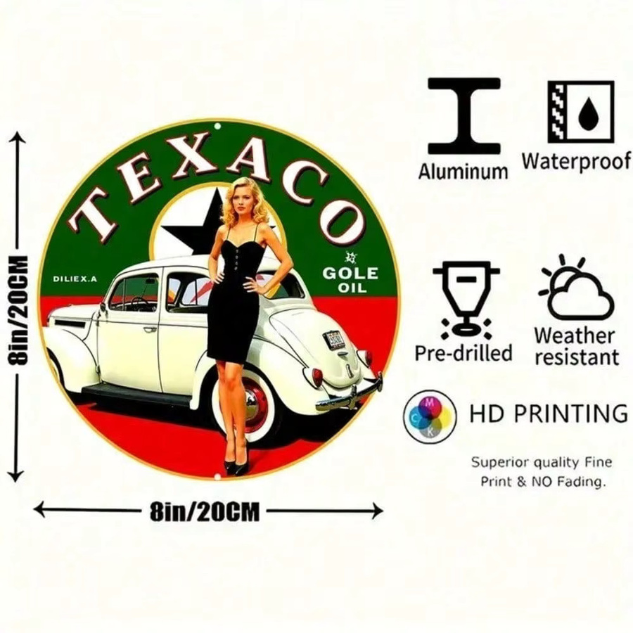 CIFBUY Texaco Vintage Metall-Rundschild aus Aluminium, wetterfeste Wanddekoration in Multicolour, Durchmesser: 20 cm - Bild 2