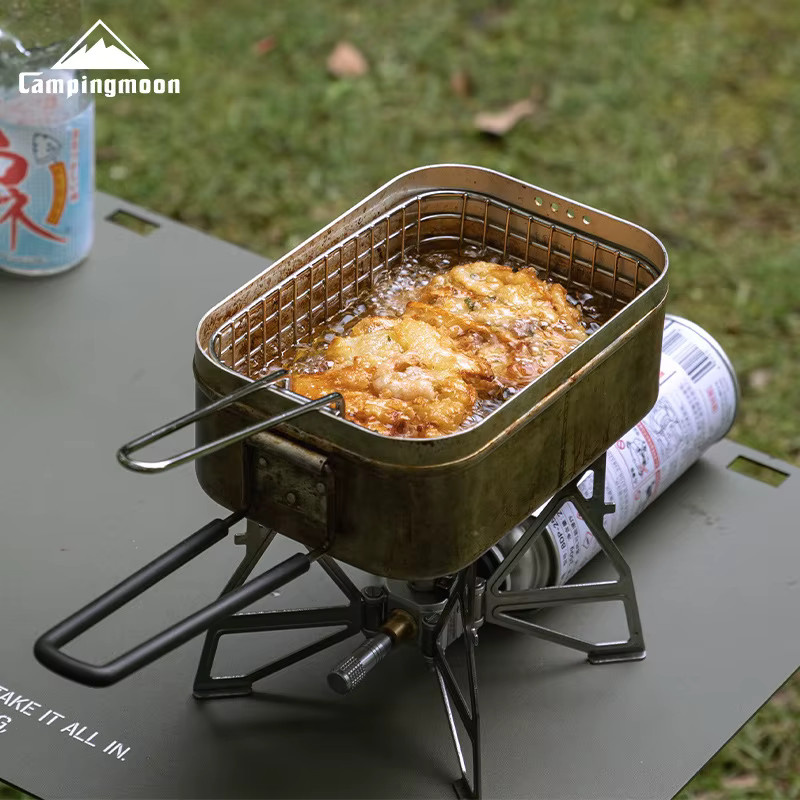 CAMPINGMOON Outdoor-Camping Set aus Edelstahl in Silber, faltbarer Frittierkorb und Picknick-Lunchbox mit Abtropfkorb - Bild 2