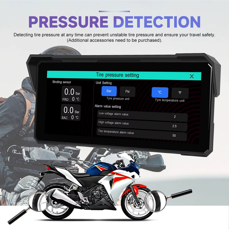 Podofo Tragbarer Motorrad-Monitor mit 8,1 Zoll Display, Kabelloses CarPlay und Android Auto, IP68 Wasserdicht, DVR mit 2 Kameras, Schwarz - Bild 4