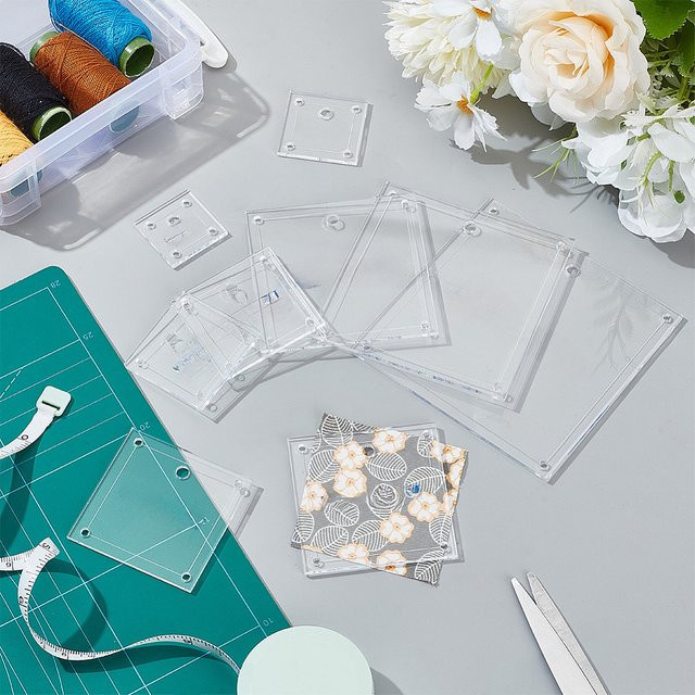 9-teiliges Set quadratische Quilt-Schablonen aus transparentem Acryl mit 3 mm und 5 mm Löchern für präzise Schnitte beim DIY-Nähen - Bild 1