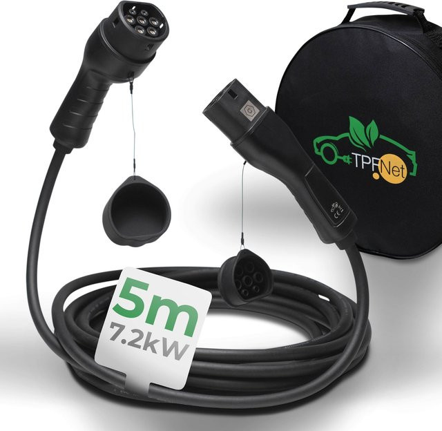 TPFNet Typ 2 E-Auto Ladekabel 7,2kW 32A 1-phasig in Schwarz, Länge: 7,5m - Bild 1